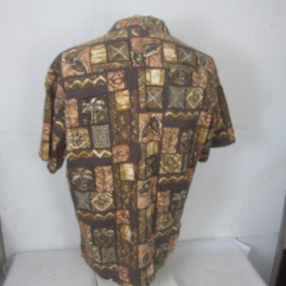 Kona Kai vtg Men Hawaiian camp shirt p2p 24 L aloha luau tropical tribal brown - Picture 5 of 7